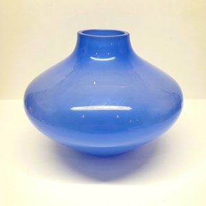 Blue Blown Glass Vase LSA International Art 5.5" Tall 8" Diameter Made in Poland